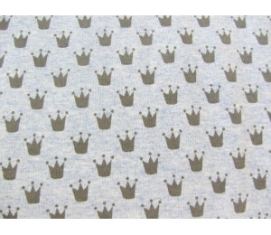 French Terry Sweat - kleine Kronen blau meliert